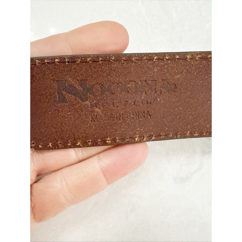 Nocona Belt Western Turquoise Tooled Leather Silver Cross Western Size Large - Picture 4 of 7